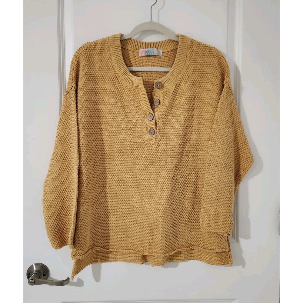 FP Beach Free People Hailee Button Knit Top Pullover Long Sleeve Sweater Size XS
